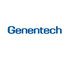 the logo for genetech is blue and white on a white background.