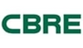 the cbre logo is green and white on a white background.