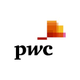 a pwc logo with a colorful graphic on a white background.
