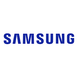 a blue samsung logo on a white background
